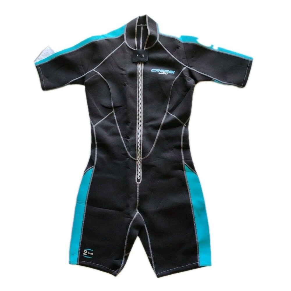 CRESSI WOMEN'S LARGE LIDO 2MM SHORTY WETSUIT BLACK & TEAL BLUE